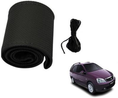 MOCKHE Hand Stiched Steering Cover For Tata Indigo Marina(Black, Leatherite)
