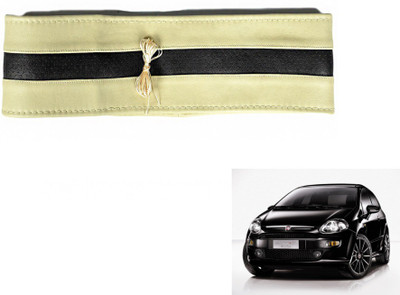 MOCKHE Hand Stiched Steering Cover For Fiat Punto Evo(Beige, Black, Leatherite)