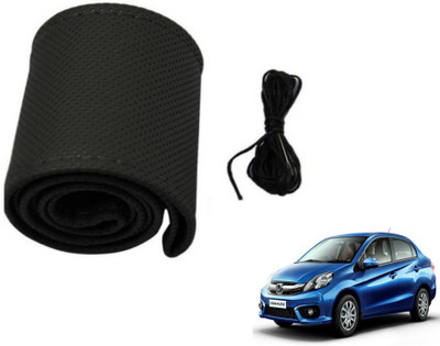 MOCKHE Hand Stiched Steering Cover For Honda Amaze(Black, Leatherite)