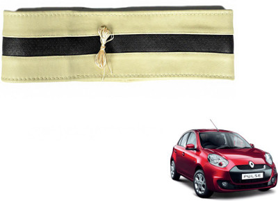 MOCKHE Hand Stiched Steering Cover For Renault Pulse(Beige, Black, Leatherite)