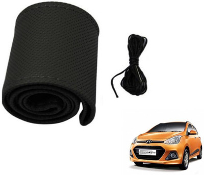 MOCKHE Hand Stiched Steering Cover For Hyundai Grand i10(Black, Leatherite)