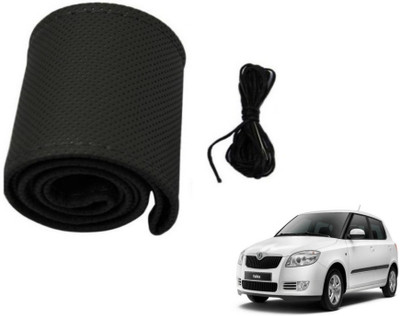 MOCKHE Hand Stiched Steering Cover For Skoda Fabia(Black, Leatherite)