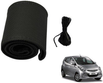 MOCKHE Hand Stiched Steering Cover For Hyundai Eon(Black, Leatherite)