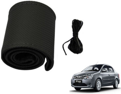 MOCKHE Hand Stiched Steering Cover For Toyota Etios(Black, Leatherite)