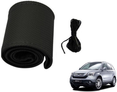 MOCKHE Hand Stiched Steering Cover For Honda CR-V(Black, Leatherite)