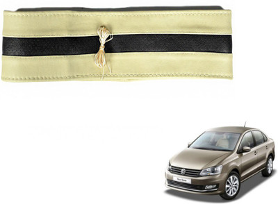 MOCKHE Hand Stiched Steering Cover For Volkswagen Vento(Beige, Black, Leatherite)