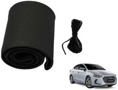 MOCKHE Hand Stiched Steering Cover For Hyundai Elantra(Black, Leatherite)