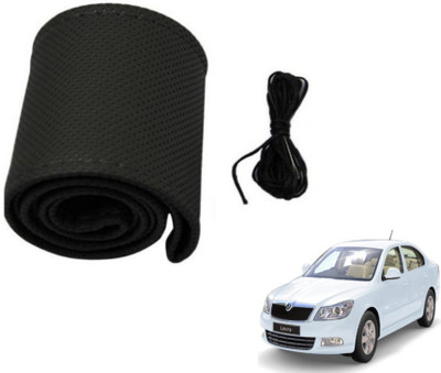 MOCKHE Hand Stiched Steering Cover For Skoda Laura(Black, Leatherite)