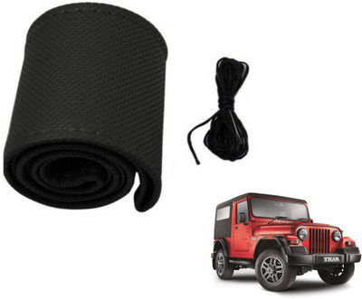 MOCKHE Hand Stiched Steering Cover For Mahindra Thar(Black, Leatherite)