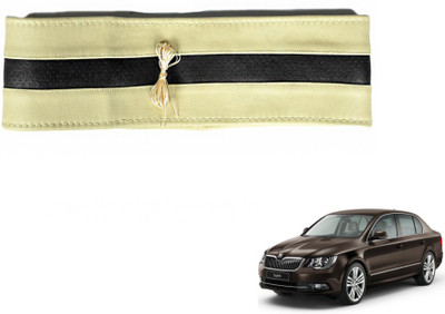 MOCKHE Hand Stiched Steering Cover For Skoda Superb(Beige, Black, Leatherite)