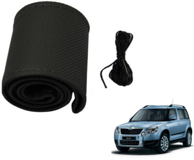 MOCKHE Hand Stiched Steering Cover For Skoda Yeti(Black, Leatherite)