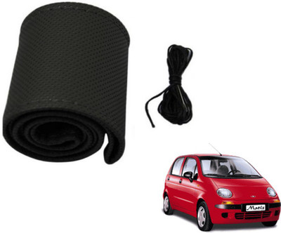MOCKHE Hand Stiched Steering Cover For Daewoo Matiz(Black, Leatherite)