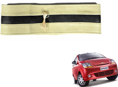 MOCKHE Hand Stiched Steering Cover For Chevrolet Spark(Beige, Black, Leatherite)