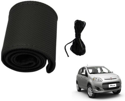 MOCKHE Hand Stiched Steering Cover For Fiat Palio(Black, Leatherite)