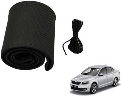 MOCKHE Hand Stiched Steering Cover For Skoda Octavia(Black, Leatherite)