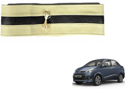 MOCKHE Hand Stiched Steering Cover For Hyundai Xcent(Beige, Black, Leatherite)