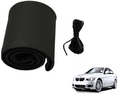 MOCKHE Hand Stiched Steering Cover For BMW 320D(Black, Leatherite)