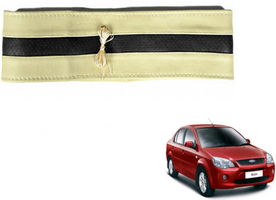 MOCKHE Hand Stiched Steering Cover For Ford Ikon(Beige, Black, Leatherite)