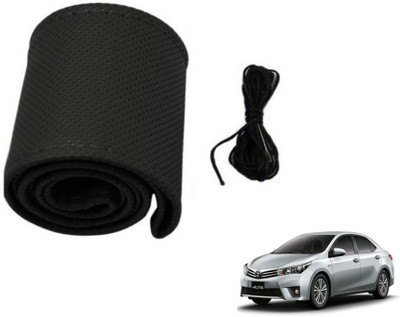 MOCKHE Hand Stiched Steering Cover For Toyota Altis(Black, Leatherite)