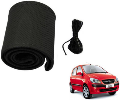 MOCKHE Hand Stiched Steering Cover For Hyundai Getz(Black, Leatherite)