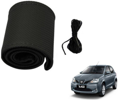 MOCKHE Hand Stiched Steering Cover For Toyota Etios Liva(Black, Leatherite)