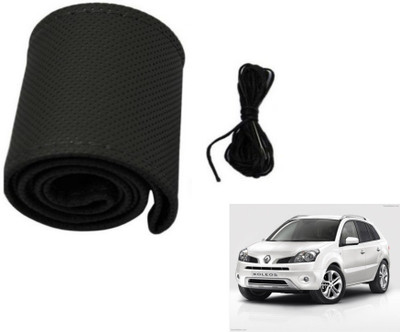MOCKHE Hand Stiched Steering Cover For Renault Koleos(Black, Leatherite)