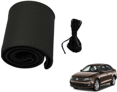 MOCKHE Hand Stiched Steering Cover For Volkswagen Jetta(Black, Leatherite)