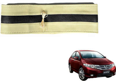 MOCKHE Hand Stiched Steering Cover For Honda City(Beige, Black, Leatherite)