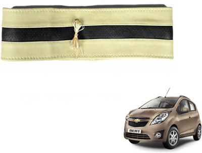 MOCKHE Hand Stiched Steering Cover For Chevrolet Beat(Beige, Black, Leatherite)