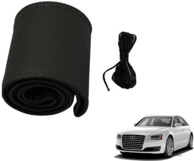 MOCKHE Hand Stiched Steering Cover For Audi A8(Black, Leatherite)