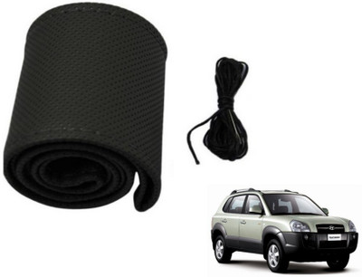 MOCKHE Hand Stiched Steering Cover For Hyundai Tucson(Black, Leatherite)