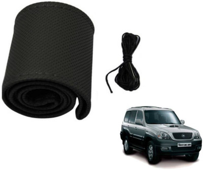 MOCKHE Hand Stiched Steering Cover For Hyundai Terracan(Black, Leatherite)