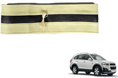 MOCKHE Hand Stiched Steering Cover For Chevrolet Captiva(Beige, Black, Leatherite)