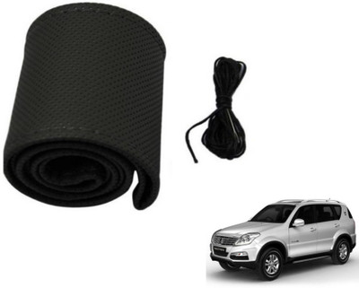 MOCKHE Hand Stiched Steering Cover For SsangYong Rexton(Black, Leatherite)