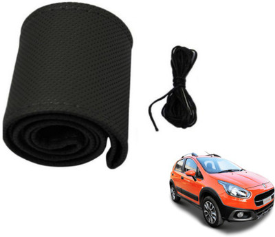 MOCKHE Hand Stiched Steering Cover For Fiat Avventura(Black, Leatherite)