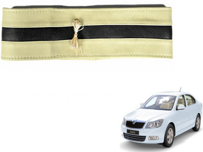 MOCKHE Hand Stiched Steering Cover For Skoda Laura(Beige, Black, Leatherite)