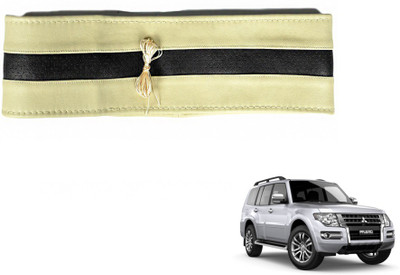 MOCKHE Hand Stiched Steering Cover For Mitsubishi Pajero(Beige, Black, Leatherite)