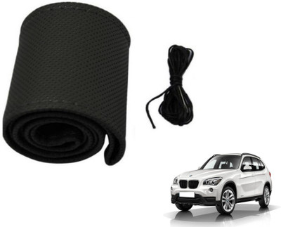 MOCKHE Hand Stiched Steering Cover For BMW X1(Black, Leatherite)