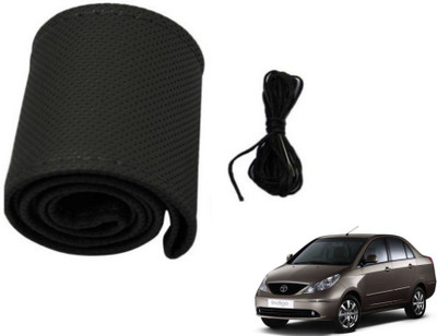 MOCKHE Hand Stiched Steering Cover For Tata Indigo CS(Black, Leatherite)