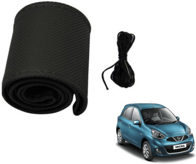 MOCKHE Hand Stiched Steering Cover For Nissan Micra(Black, Leatherite)