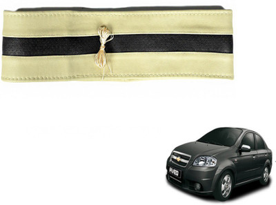 MOCKHE Hand Stiched Steering Cover For Chevrolet Aveo(Beige, Black, Leatherite)