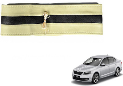MOCKHE Hand Stiched Steering Cover For Skoda Octavia(Beige, Black, Leatherite)