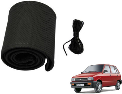 MOCKHE Hand Stiched Steering Cover For Maruti 800(Black, Leatherite)