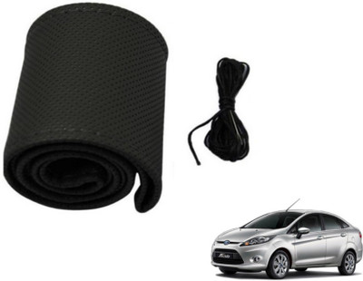 MOCKHE Hand Stiched Steering Cover For Ford New Fiesta(Black, Leatherite)