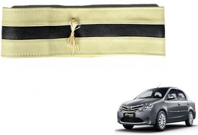 MOCKHE Hand Stiched Steering Cover For Toyota Etios(Beige, Black, Leatherite)