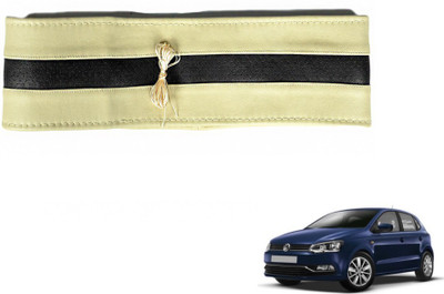 MOCKHE Hand Stiched Steering Cover For Volkswagen Polo(Beige, Black, Leatherite)