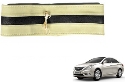 MOCKHE Hand Stiched Steering Cover For Hyundai Sonata Embera(Beige, Black, Leatherite)