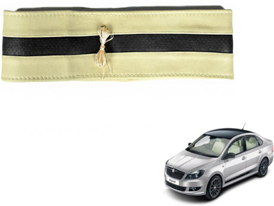 MOCKHE Hand Stiched Steering Cover For Skoda Rapid(Beige, Black, Leatherite)