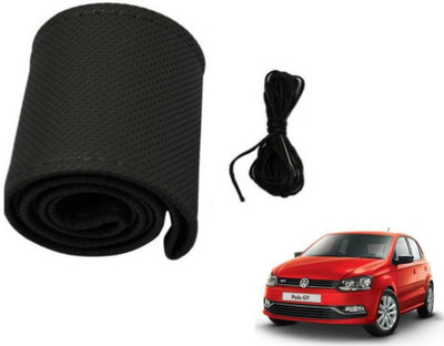 MOCKHE Hand Stiched Steering Cover For Volkswagen Polo GT(Black, Leatherite)