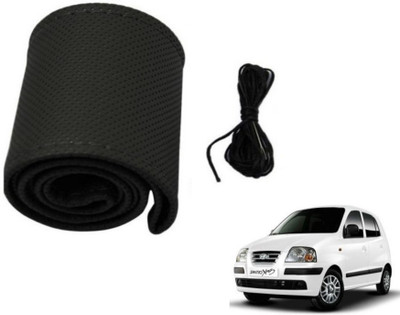 MOCKHE Hand Stiched Steering Cover For Hyundai Santro Xing(Black, Leatherite)